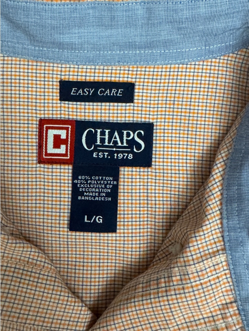 Chaps SS Button-Down Shirt - orange/blue/white with front pocket size L - Picture 2 of 5